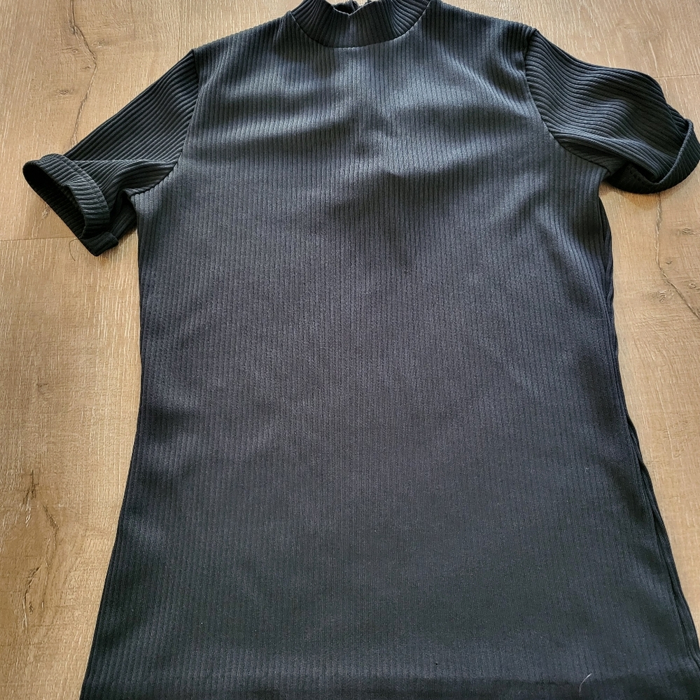 70's Vintage Black Ribbed Short Sleeve Top Size Large